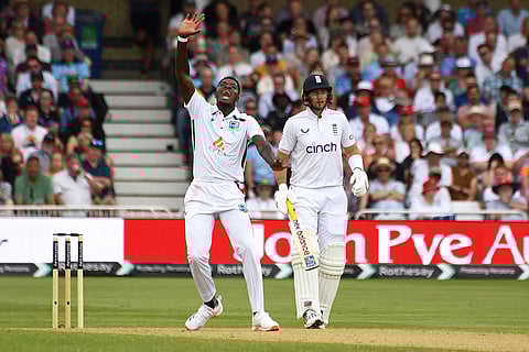 Alzarri Joseph celebrates Ben Duckett's wicket